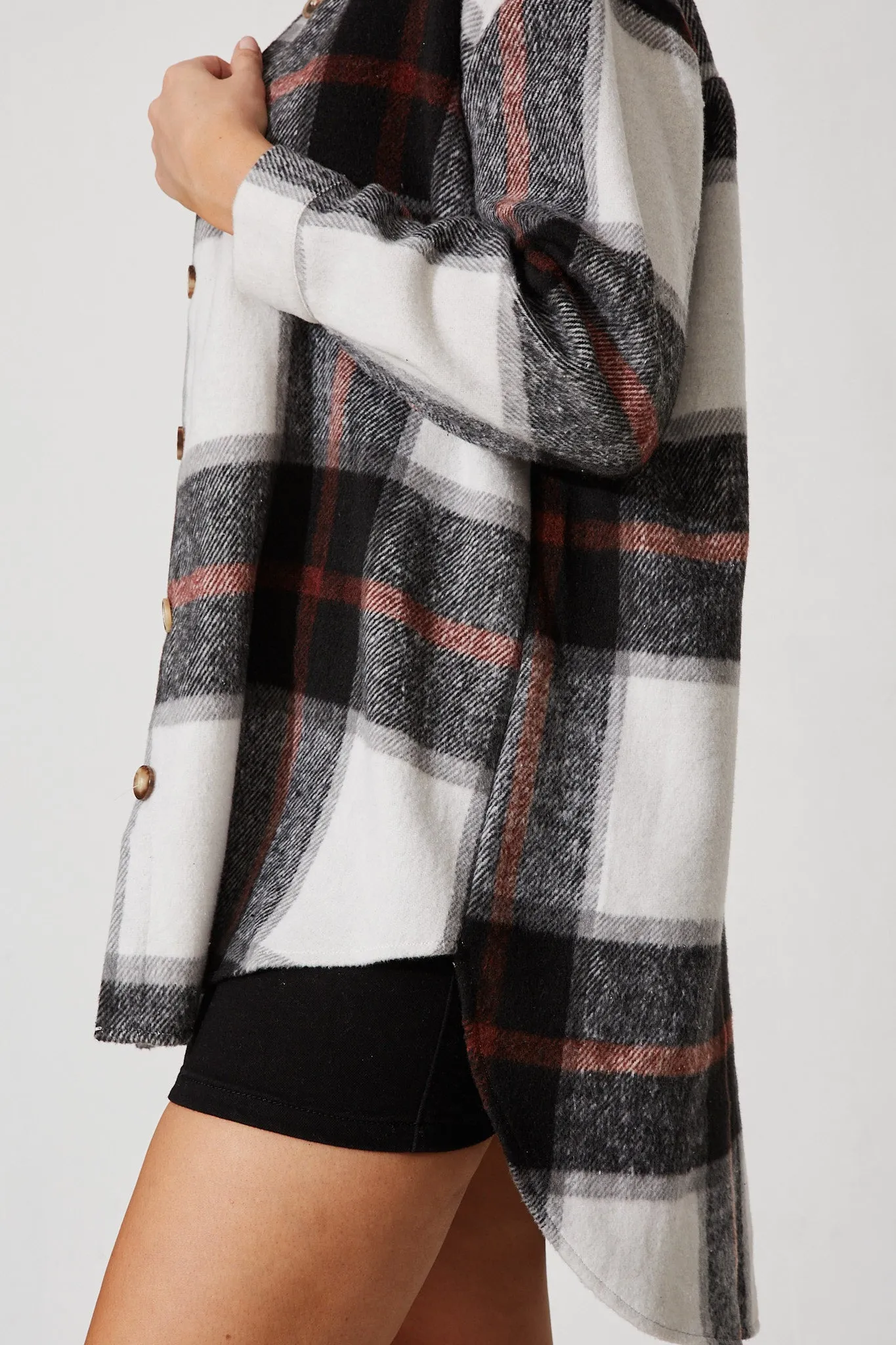 Falcon Shacket In Black With Red And White Check