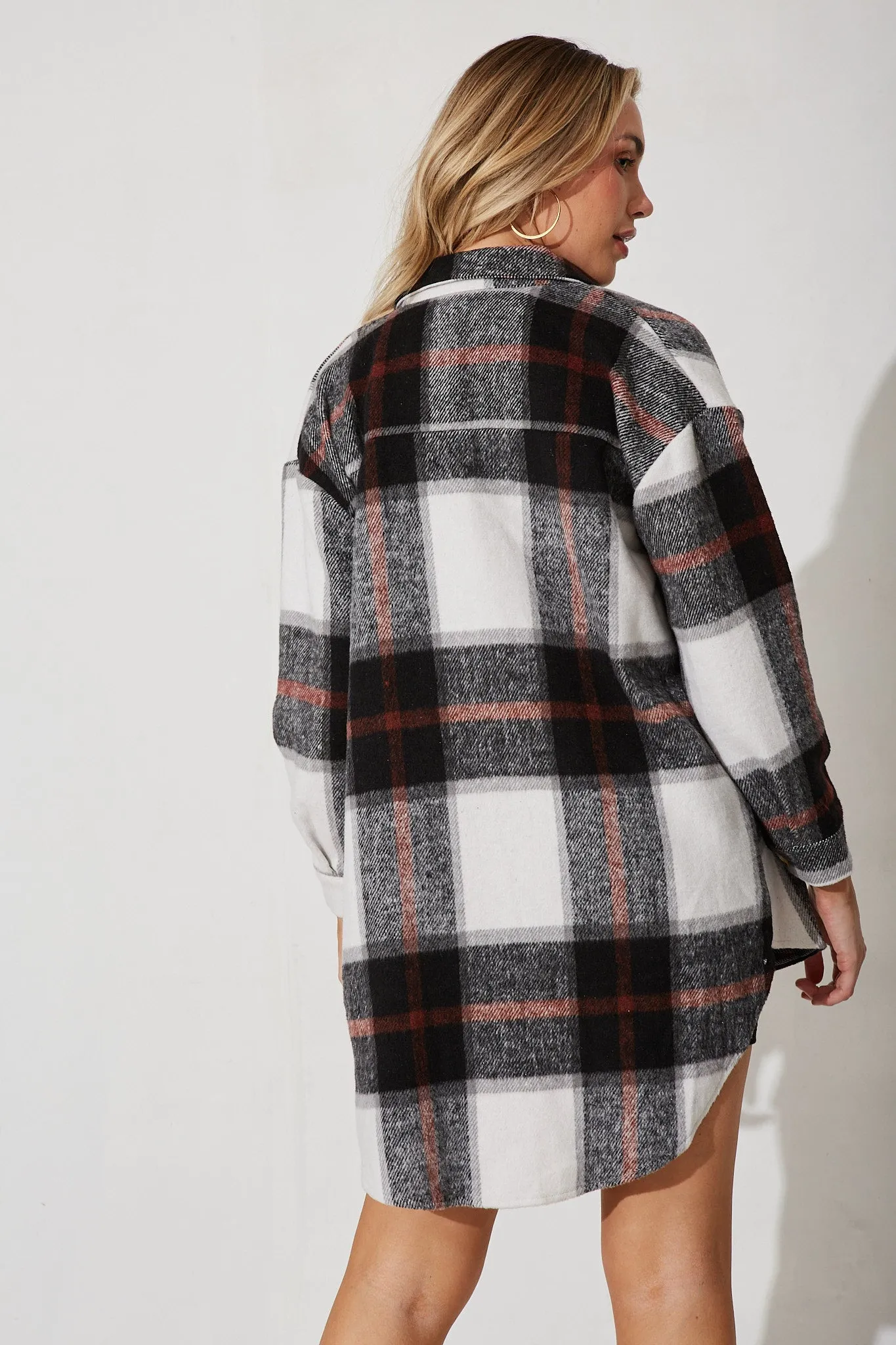 Falcon Shacket In Black With Red And White Check