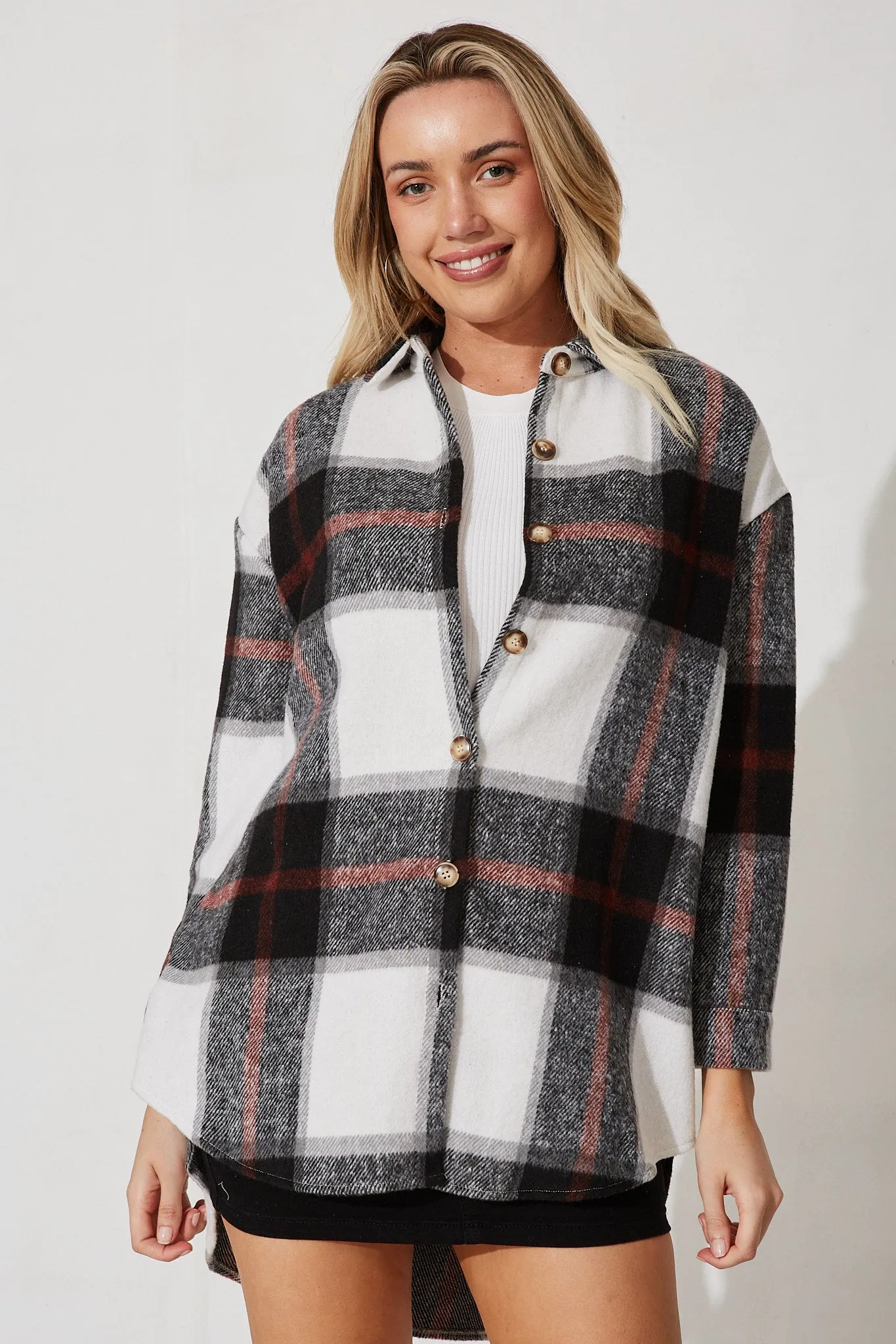 Falcon Shacket In Black With Red And White Check