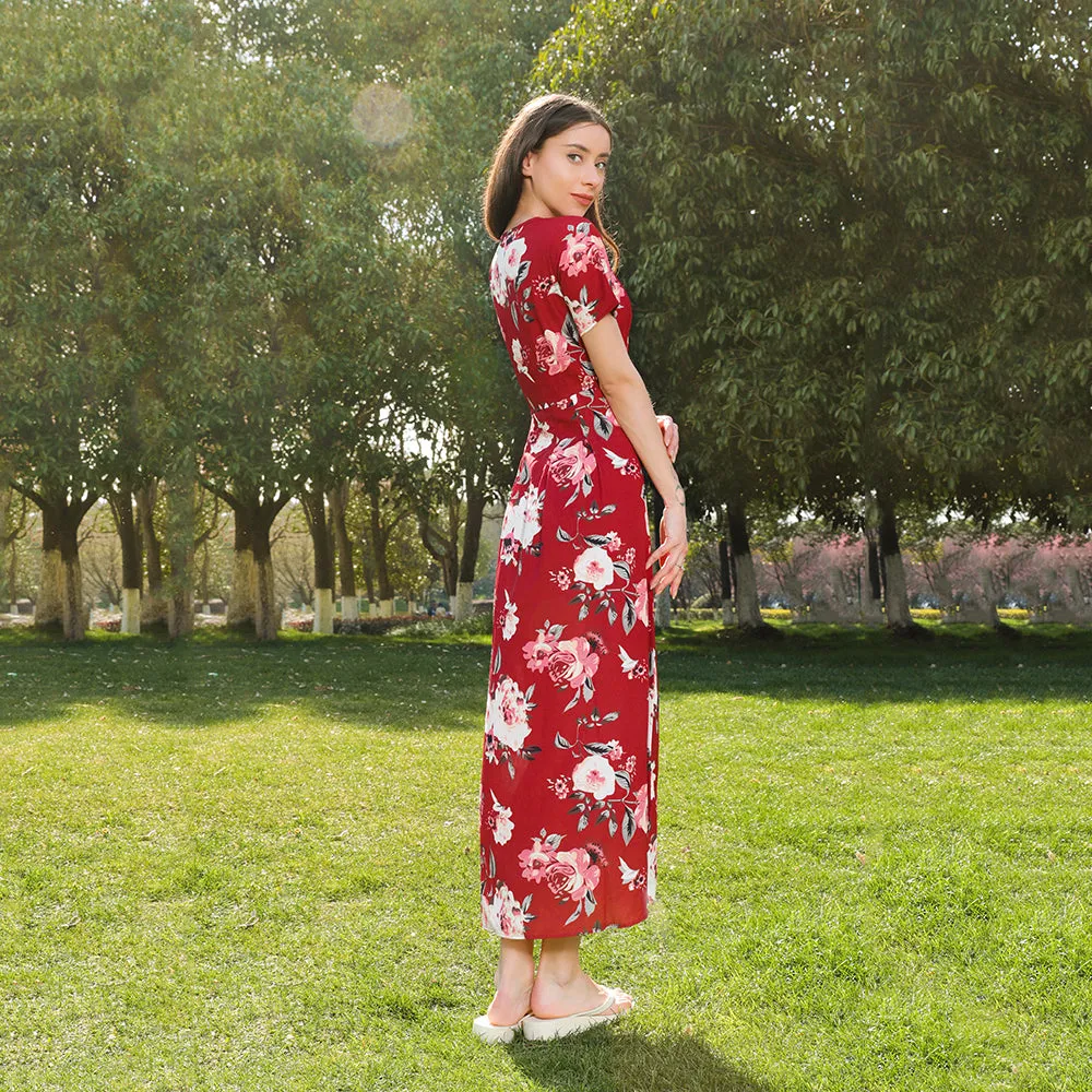 Family Matching All Over Floral Print Midi Dresses and Short-sleeve T-shirts Sets
