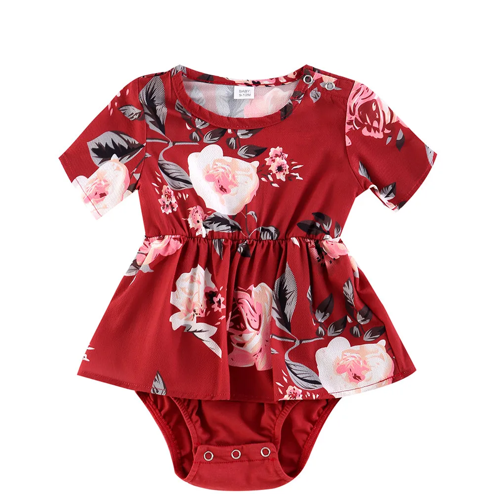 Family Matching All Over Floral Print Midi Dresses and Short-sleeve T-shirts Sets