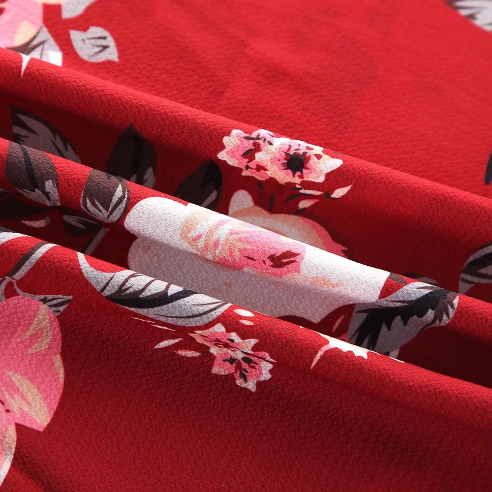 Family Matching All Over Floral Print Midi Dresses and Short-sleeve T-shirts Sets