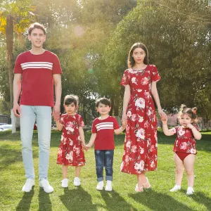 Family Matching All Over Floral Print Midi Dresses and Short-sleeve T-shirts Sets