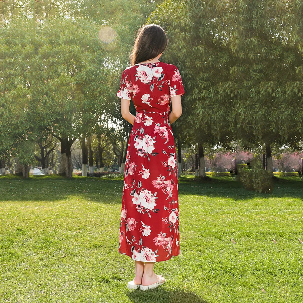Family Matching All Over Floral Print Midi Dresses and Short-sleeve T-shirts Sets