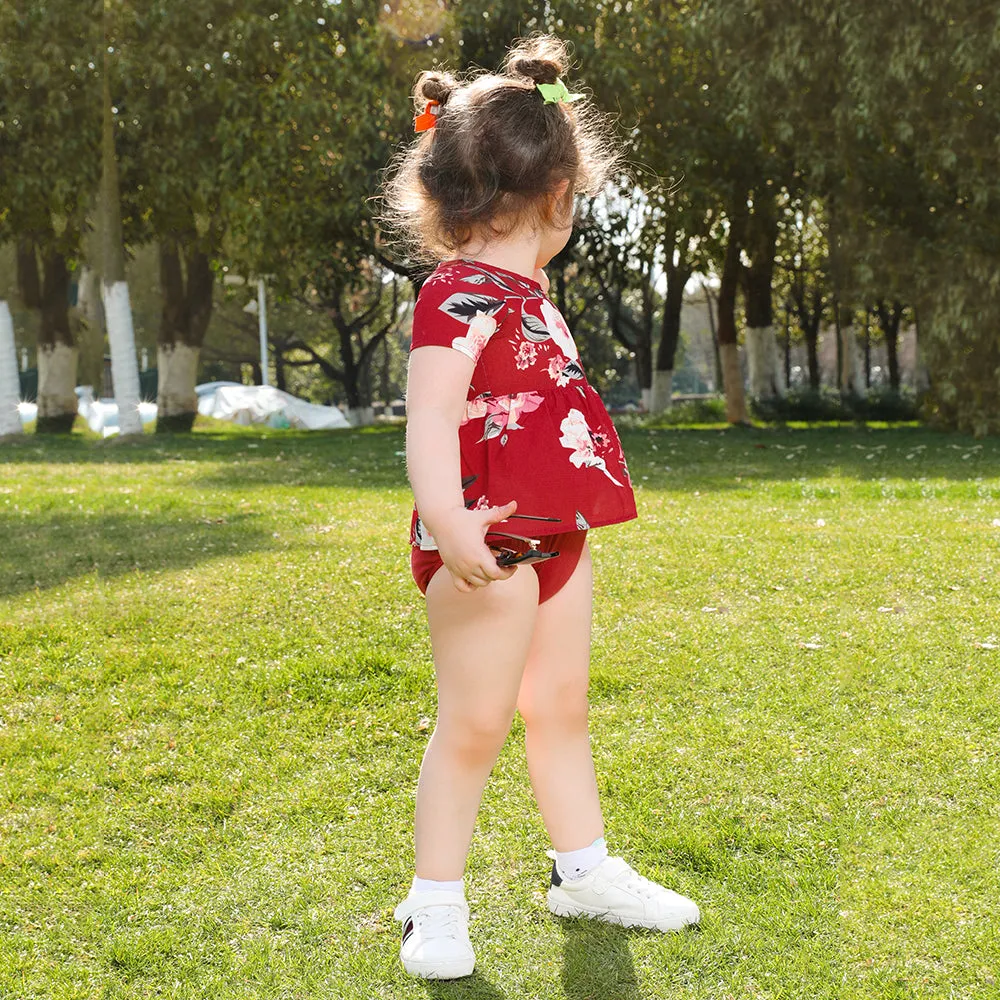 Family Matching All Over Floral Print Midi Dresses and Short-sleeve T-shirts Sets