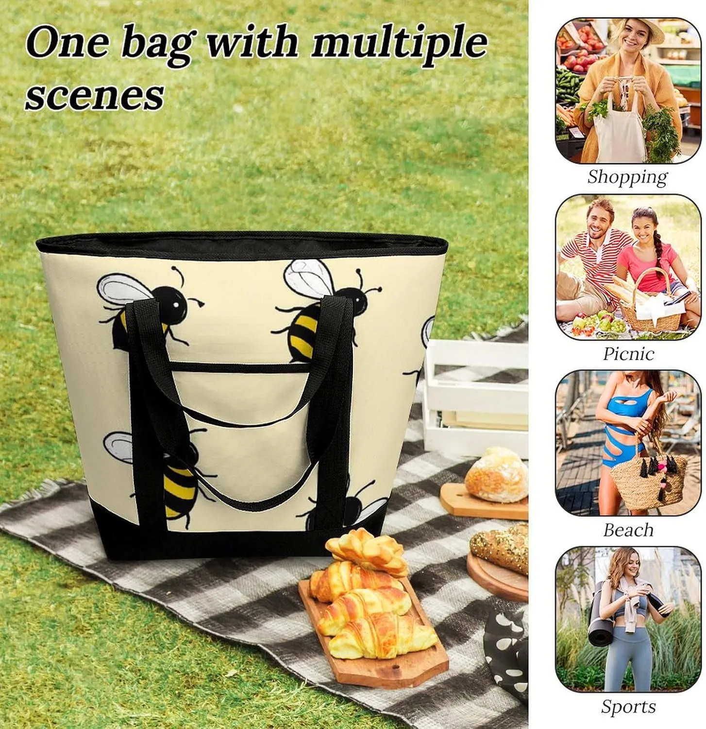 Fashionable Commuter Tote Bag Large Insulated Work Handbag