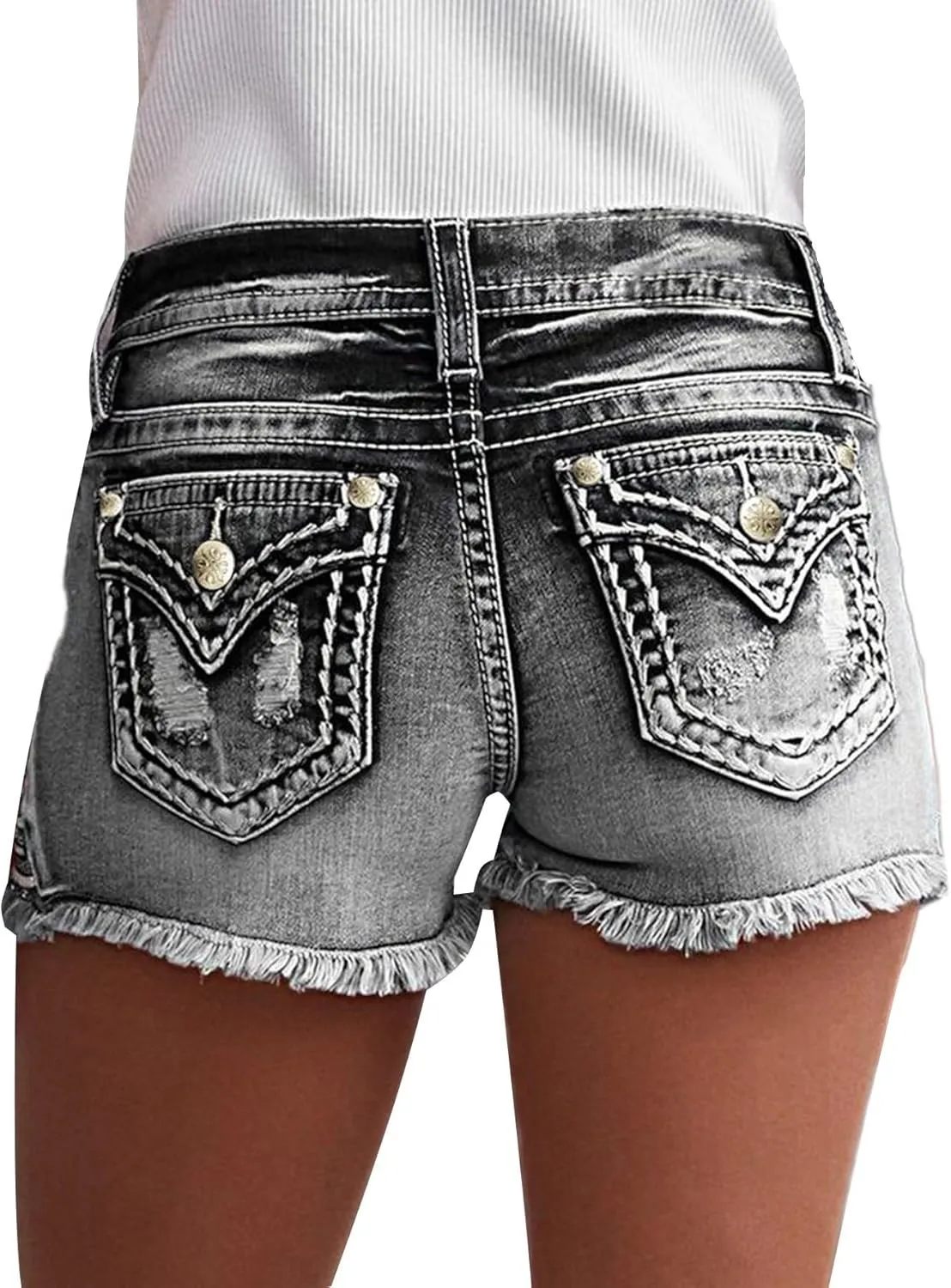 Flamingals Jean Shorts for Women Ripped Denim Low Waist Distressed Raw Hem Skinny Stretchy Shorts