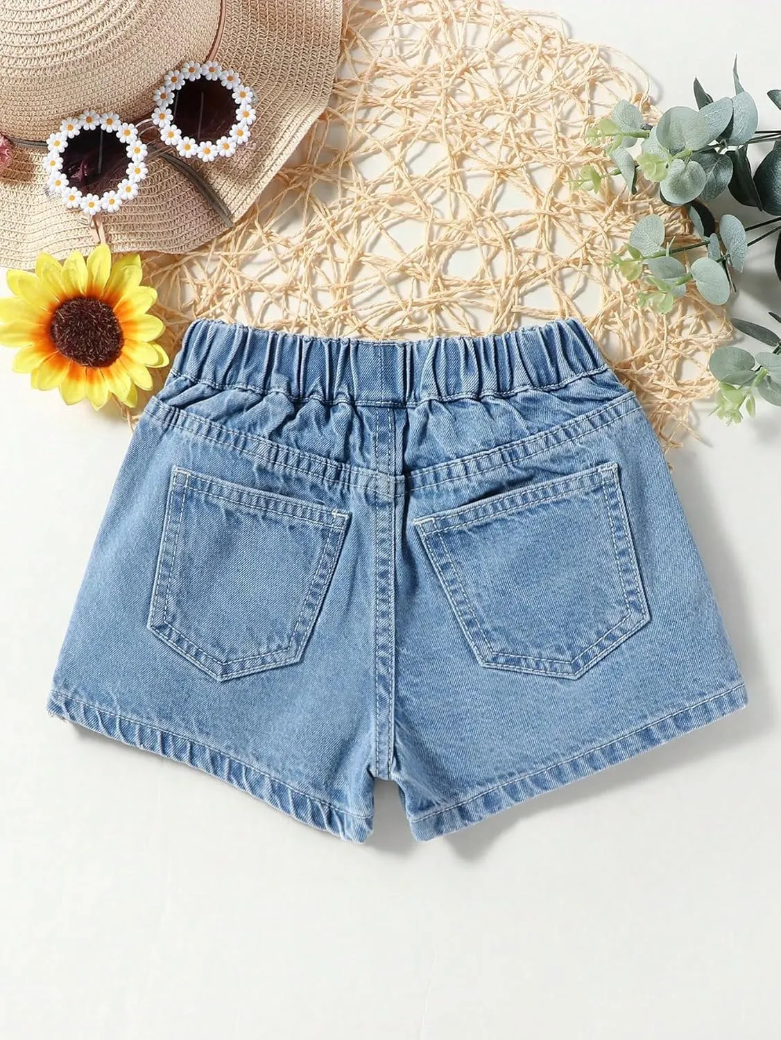 Floerns Girls Casual Ruffle Trim Denim Skorts Elastic Waist Skirt Shorts