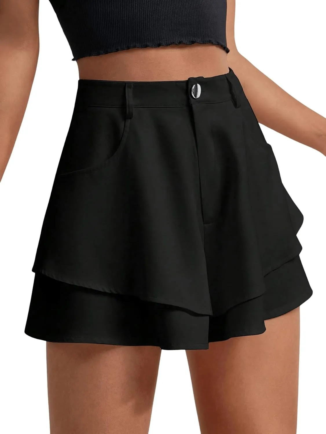 Floerns Women's Casual Layered Hem Skorts Wide Leg Workout Skirt Shorts