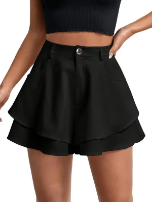 Floerns Women's Casual Layered Hem Skorts Wide Leg Workout Skirt Shorts
