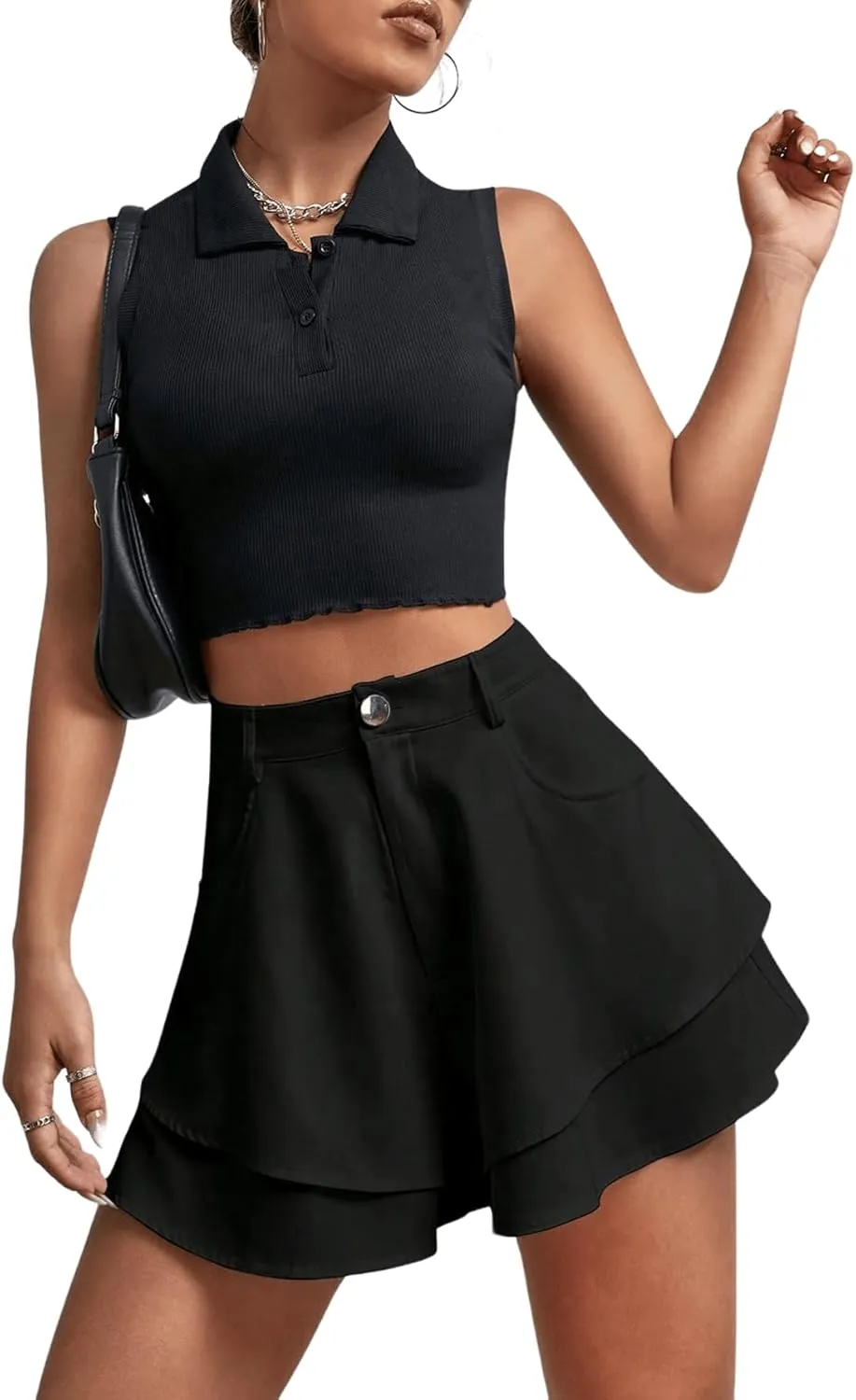 Floerns Women's Casual Layered Hem Skorts Wide Leg Workout Skirt Shorts