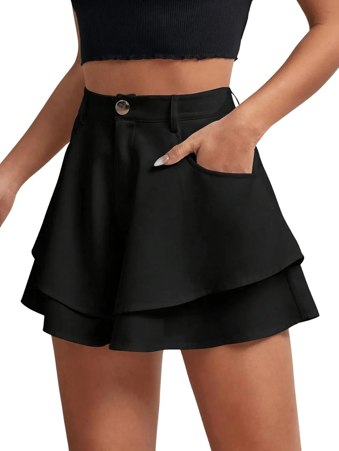 Floerns Women's Casual Layered Hem Skorts Wide Leg Workout Skirt Shorts