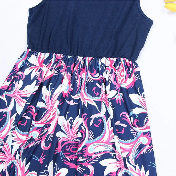 Floral Print Sleeveless Dress  for Mom and Daughter