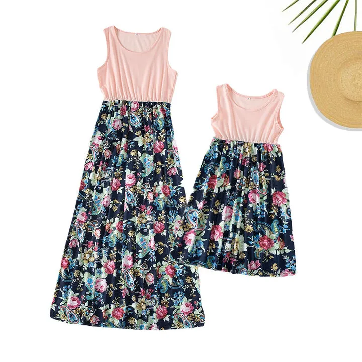 Floral Print Sleeveless Dress  for Mom and Daughter