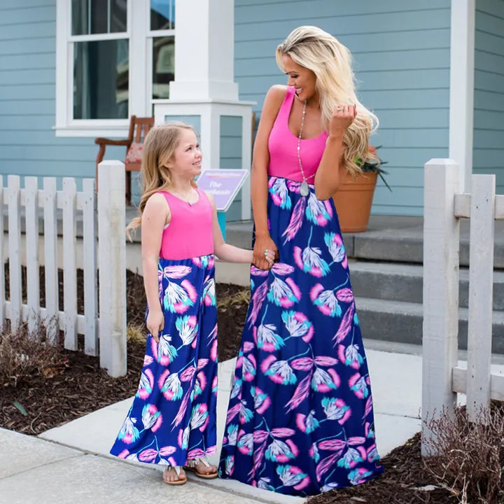 Floral Print Sleeveless Dress  for Mom and Daughter