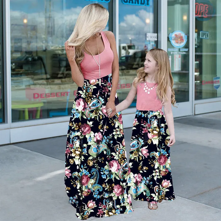 Floral Print Sleeveless Dress  for Mom and Daughter