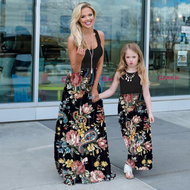 Floral Print Sleeveless Dress  for Mom and Daughter