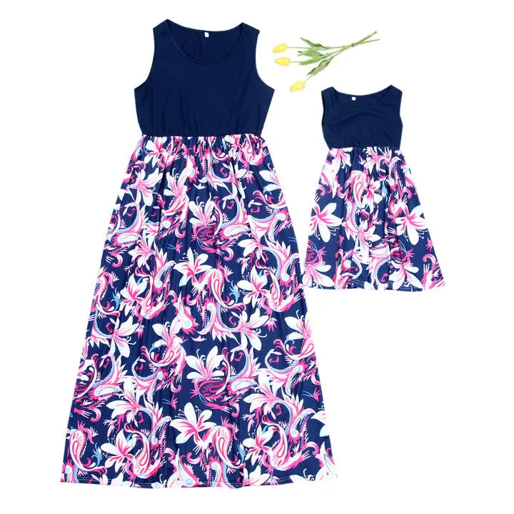 Floral Print Sleeveless Dress  for Mom and Daughter