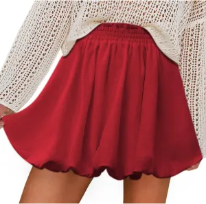 Flowy Skirt for Women Ruffled High Waisted Cute Boho Skorts Elastic Bloomer Casual Bubble Mini Skirts