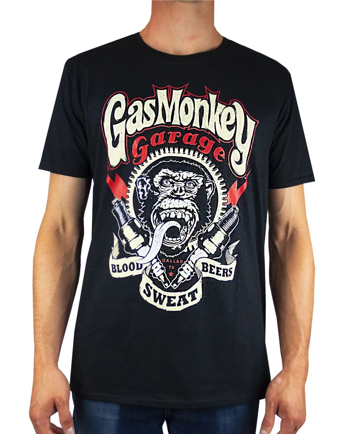 Gas Monkey Fast N' Loud Blood Sweat Beers Sparkplugs Logo Men's T-Shirt 2pk Bundle
