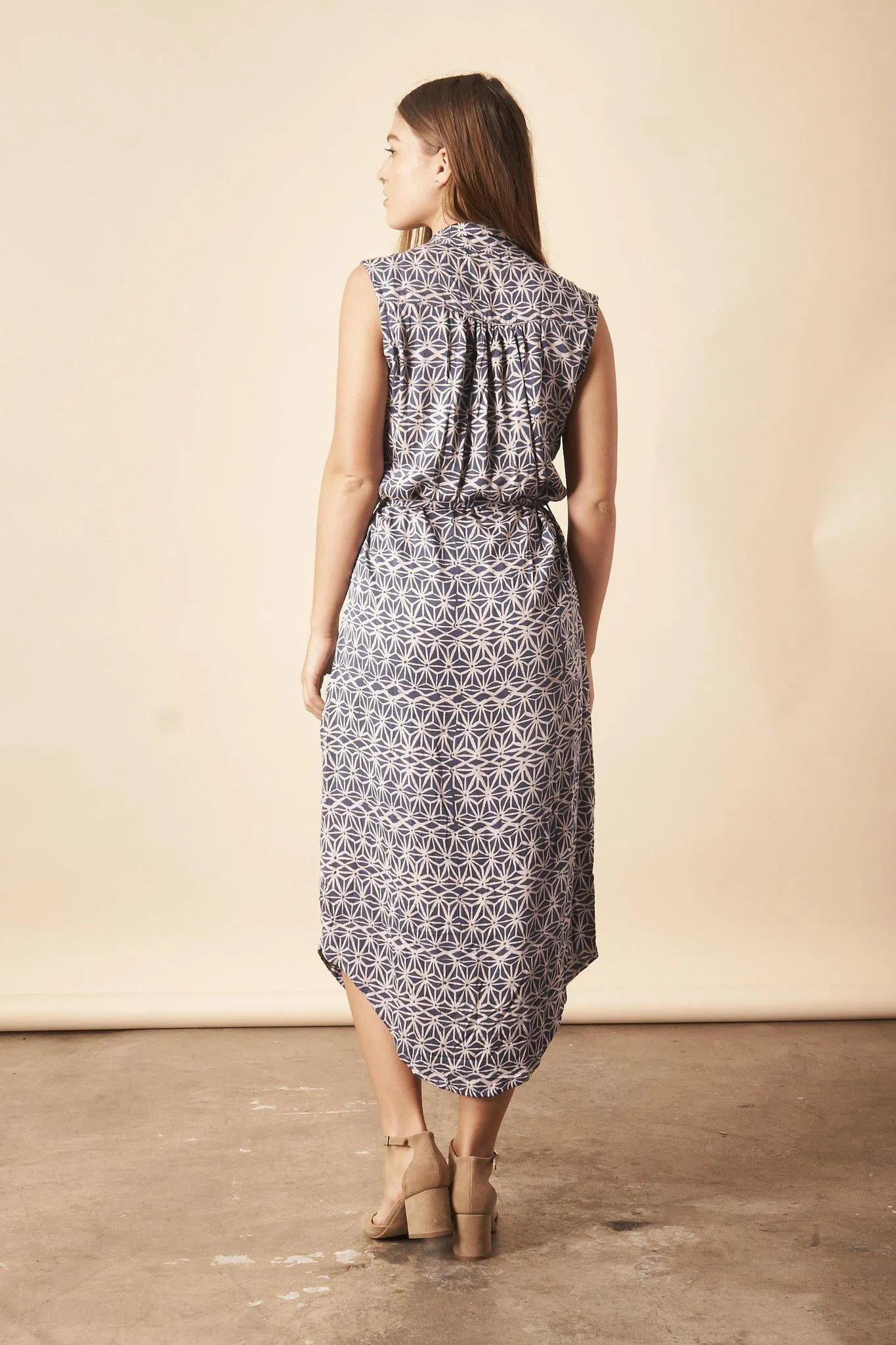 Geometric Star Shirtdress in Navy   Cream