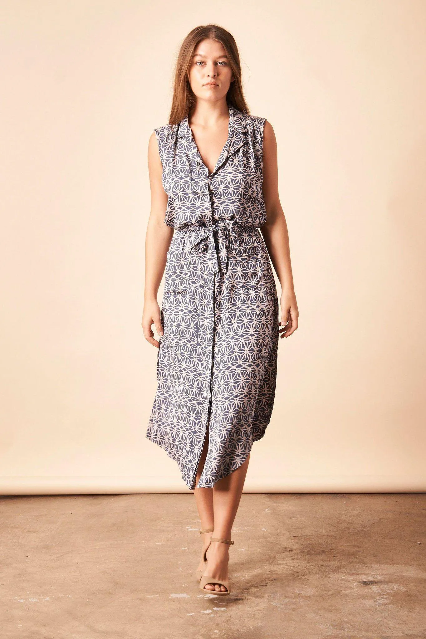 Geometric Star Shirtdress in Navy   Cream
