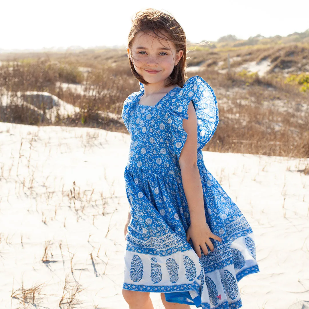 Girls Elsie Dress - Blue Garden