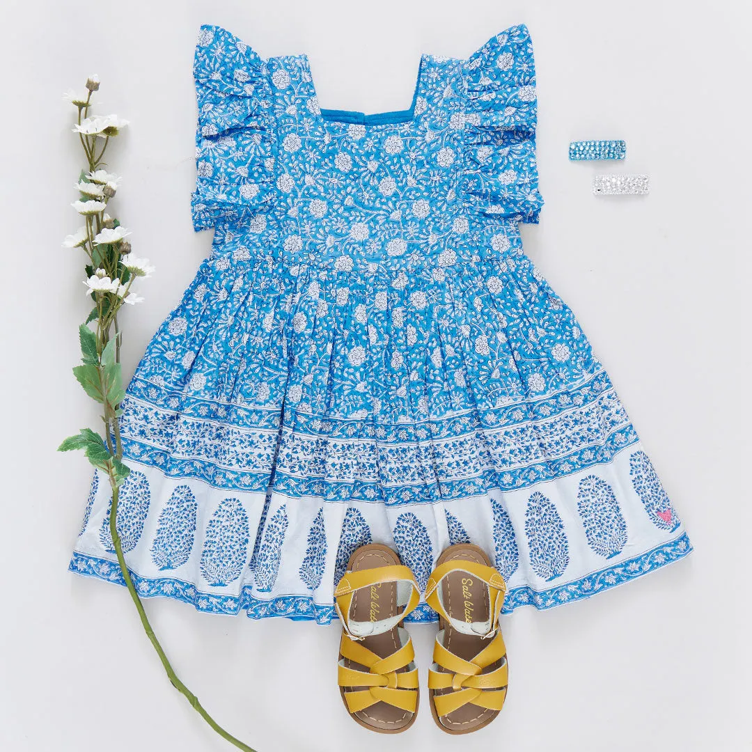 Girls Elsie Dress - Blue Garden