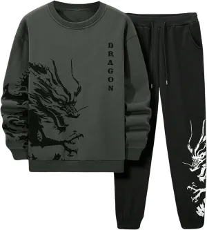 GORGLITTER Men's 2 Piece Outfits Color Block Graphic Thermal Lined Sweatshirt and Sweatpants Tracksuit Set