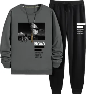 GORGLITTER Men's 2 Piece Outfits Color Block Graphic Thermal Lined Sweatshirt and Sweatpants Tracksuit Set