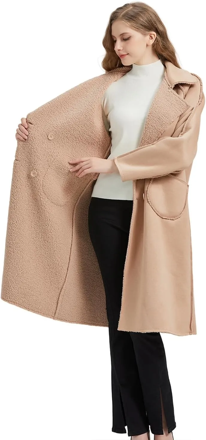 GRAN ORIENTE Winter Faux Fur Coats for Women, Faux Leather Jacket for Women Reversible Puffer Coat Regular and Plus Size