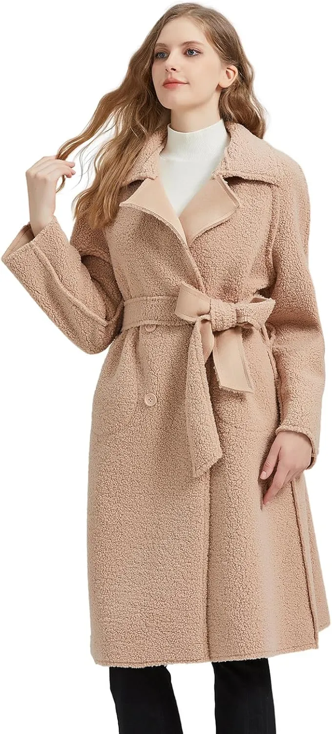 GRAN ORIENTE Winter Faux Fur Coats for Women, Faux Leather Jacket for Women Reversible Puffer Coat Regular and Plus Size