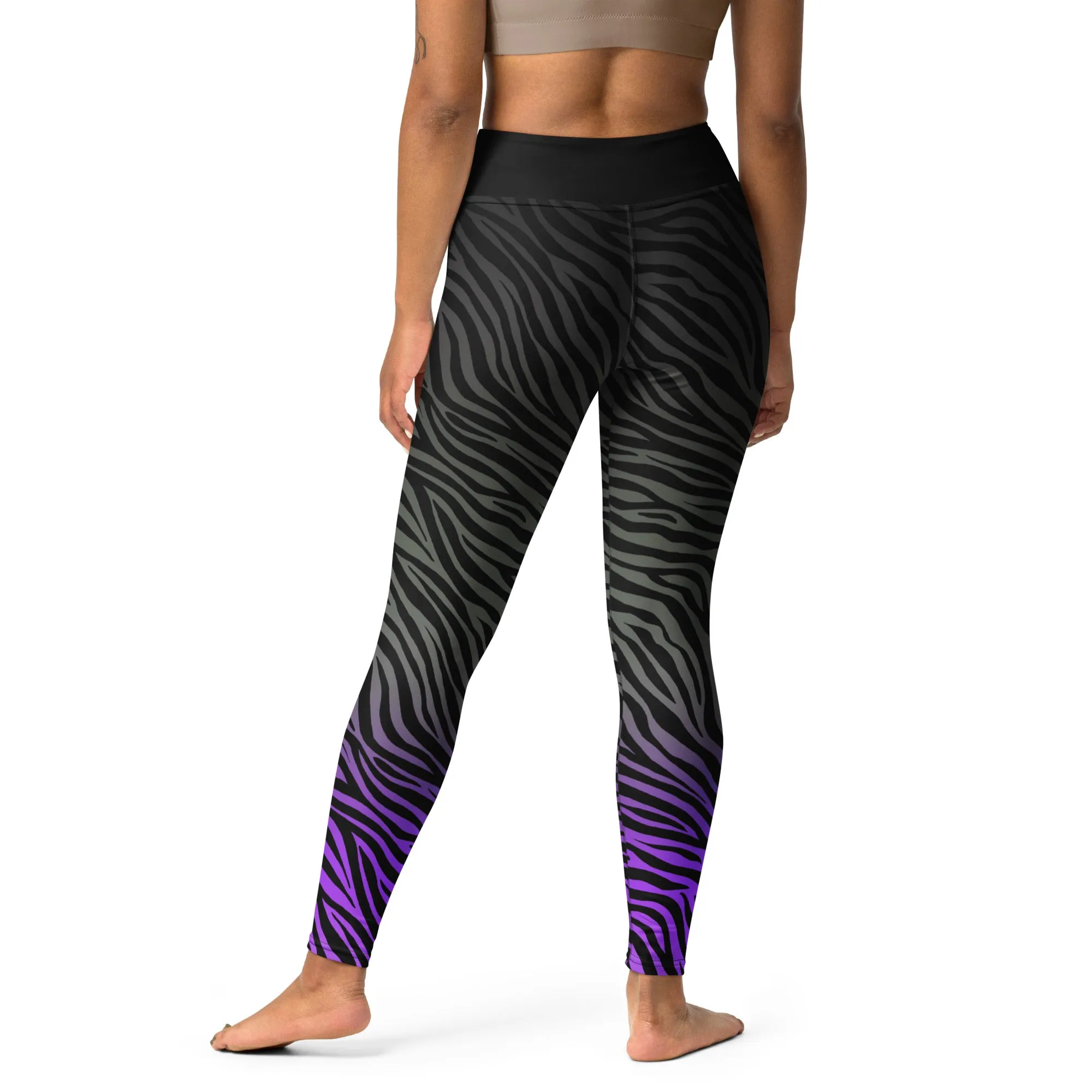 Grey and Purple Ombre Zebra Full Length Yoga Leggings