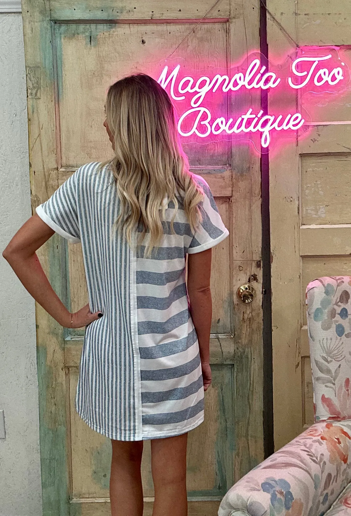 Grey Mixed Short Sleeve Shift Mini T Shirt Dress