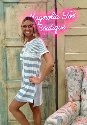 Grey Mixed Short Sleeve Shift Mini T Shirt Dress