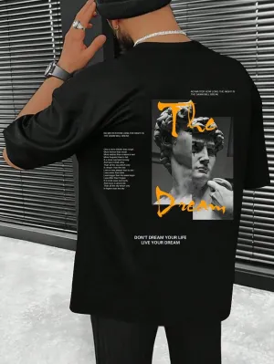 Guys Slogan & Figure Graphic Drop Shoulder Tee