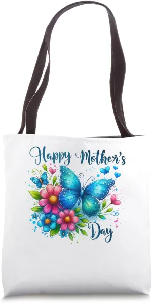 Happy Mother's Day Vibrant Butterfly Flowers Tote Bag