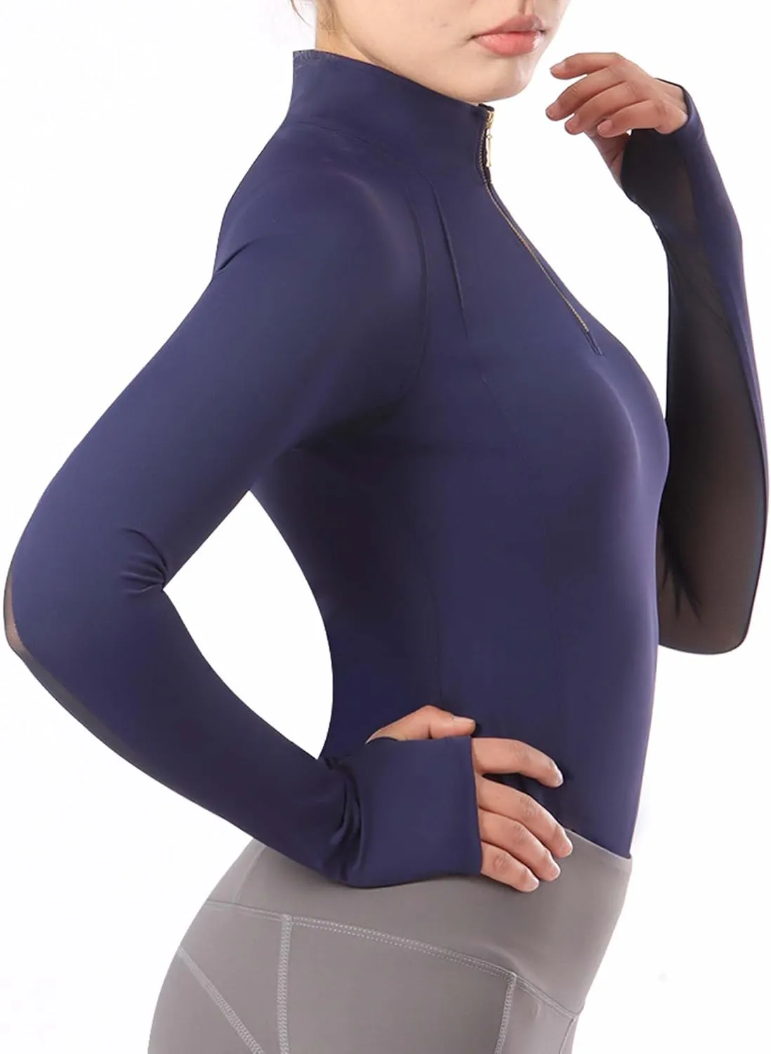 Harrison Howard Equestrian Tops Female Long Sleeve Half Mesh Arm Design Quick-Dry Summer Top with Stylish Neckline