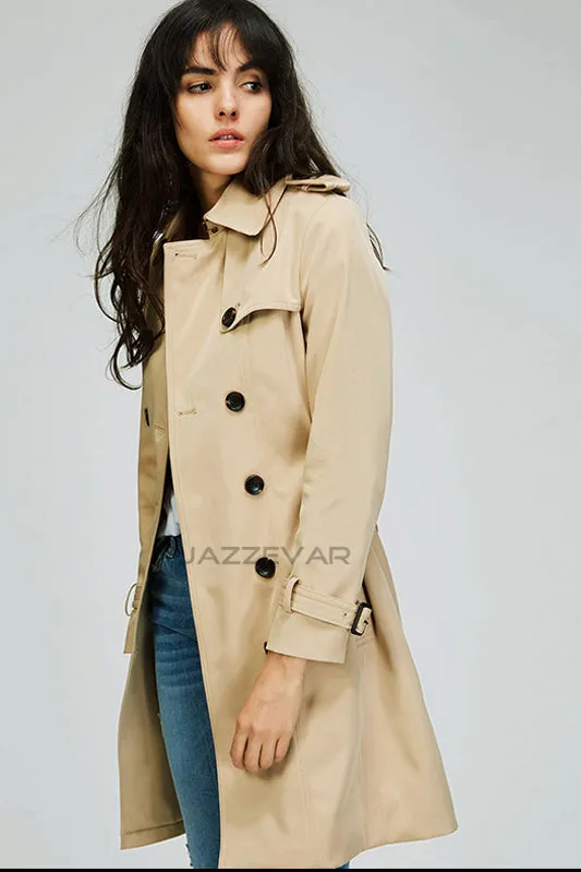 Hasp Long Sleeves Lapel Belt Double Breasted Slim Long Coat