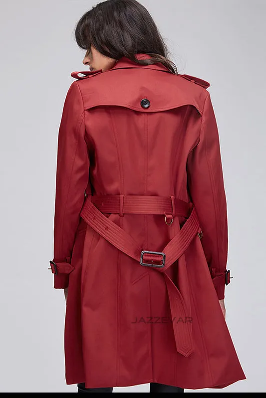 Hasp Long Sleeves Lapel Belt Double Breasted Slim Long Coat
