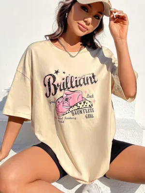Hat & Letter Graphic Drop Shoulder Tee