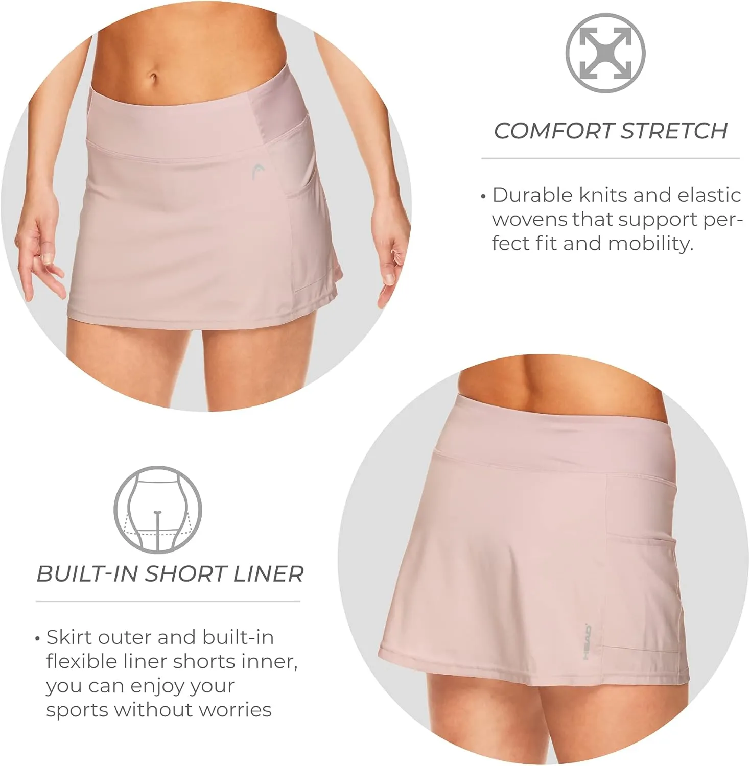HEAD Women's Athletic Tennis Skirt with Ball Pocket - Workout Golf Exercise & Running Skort