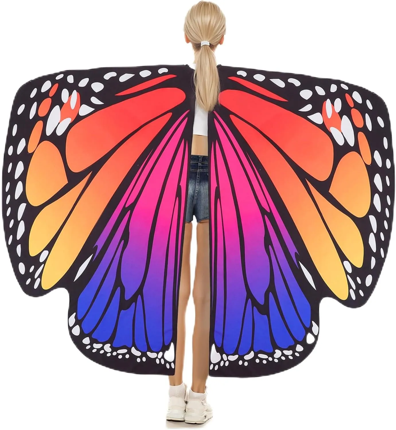 Hemoton Polyester Cosplay Cloak with Butterfly Prints Vibrant Party Accessory for Halloween Costume Events for Ladies Blue and Rosy Colors