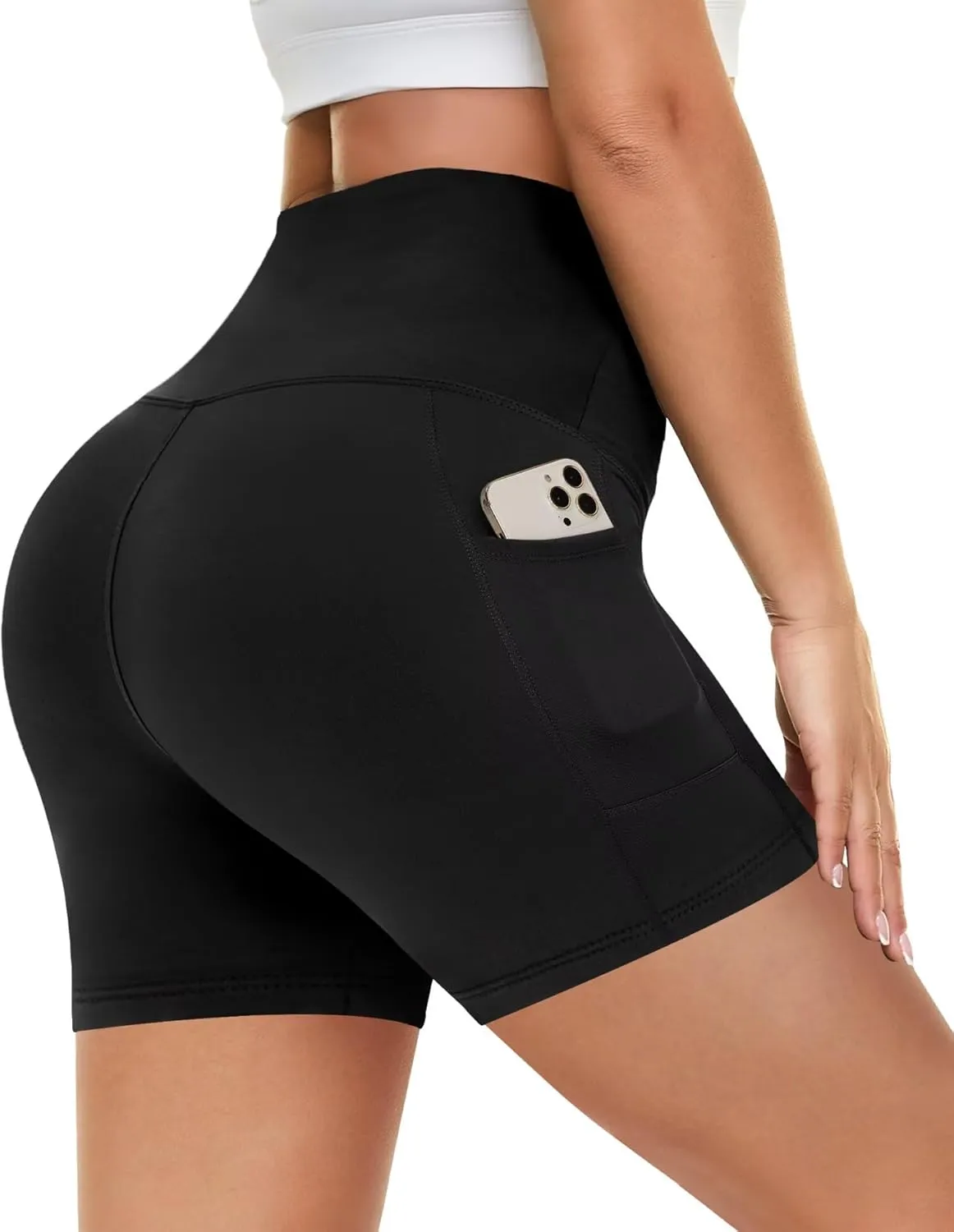 HIGHDAYS 5 Biker Shorts for Women with Pockets-High Waist Tummy Control Spandex Workout Yoga Running Gym Activewear
