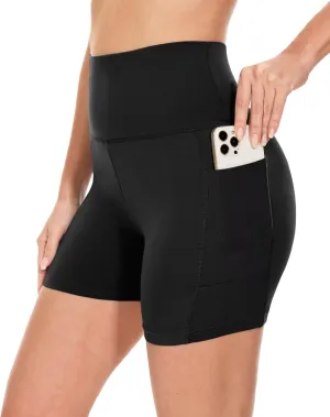 HIGHDAYS 5 Biker Shorts for Women with Pockets-High Waist Tummy Control Spandex Workout Yoga Running Gym Activewear