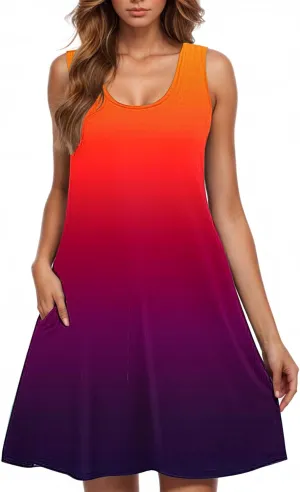 hlysgo Women Summer Petite Dresses 2025 Trendy Tie-Dye Print Sleeveless Mini Dress Casual Beach Coverup Sundress with Pocket