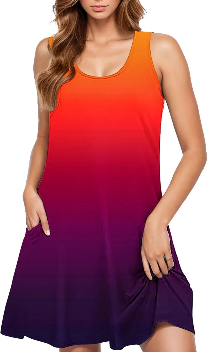 hlysgo Women Summer Petite Dresses 2025 Trendy Tie-Dye Print Sleeveless Mini Dress Casual Beach Coverup Sundress with Pocket