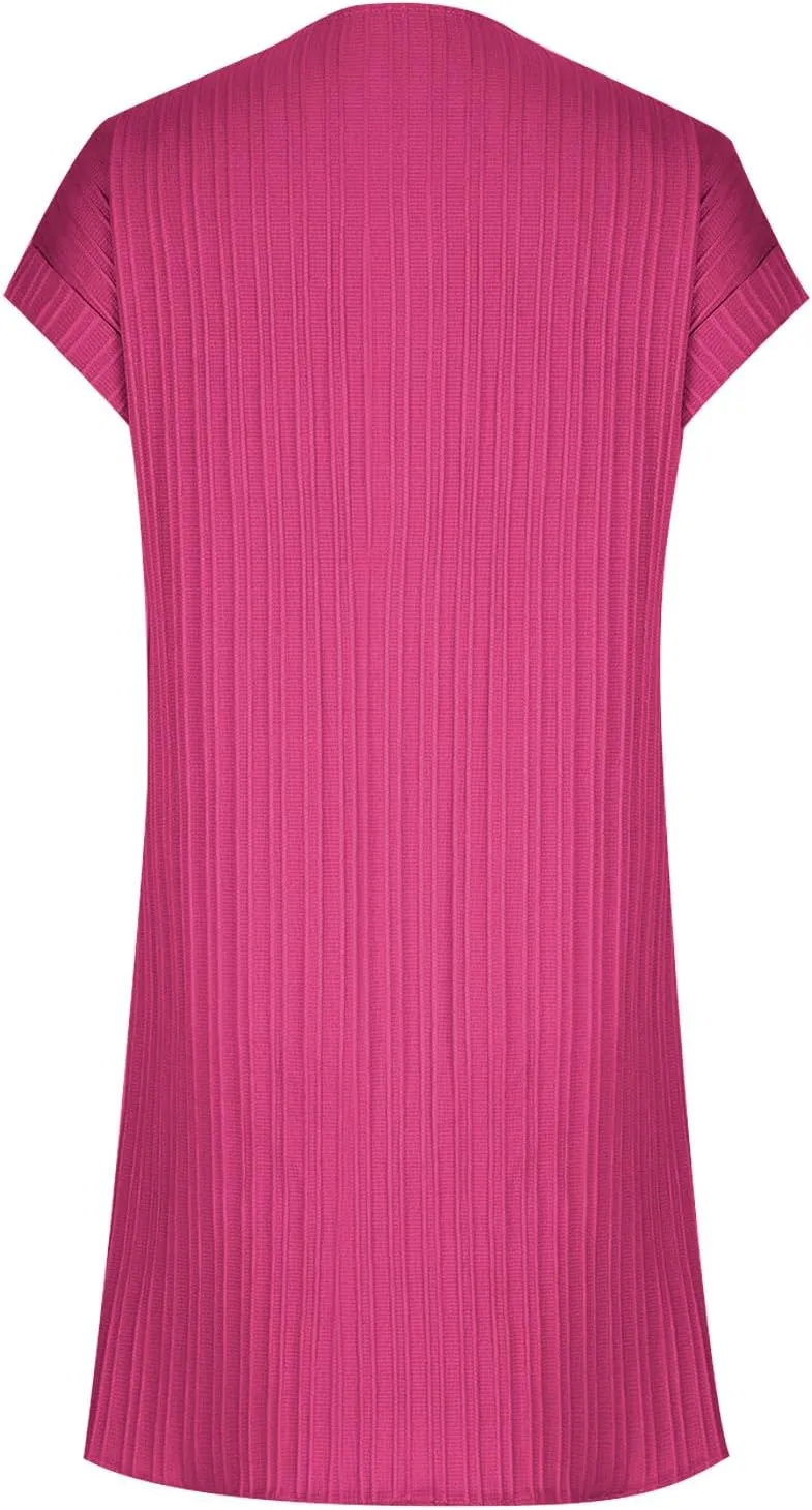 hlysgo Womens Mini Dress 2025 Summer Casual Loose Fit Short Sleeve V Neck Dress Trendy Pleated Going Out Dress for Ladies