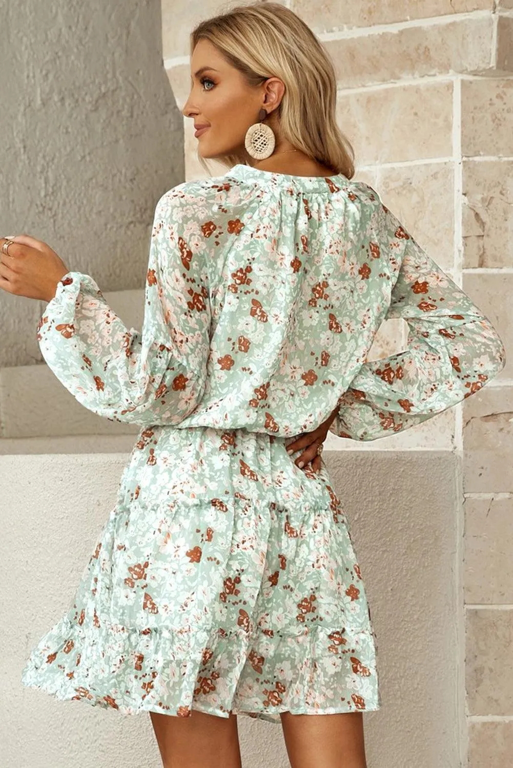 Ideal Girl Floral Frill Puff Sleeve Dress