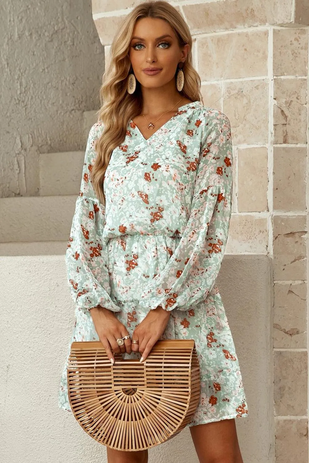 Ideal Girl Floral Frill Puff Sleeve Dress